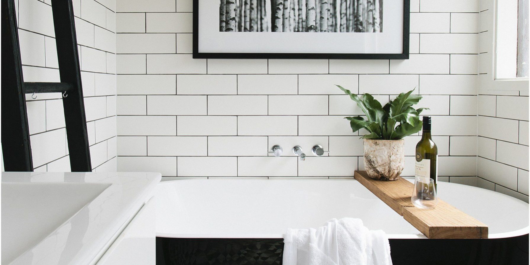 Bathroom styling, black and white, subway tiles