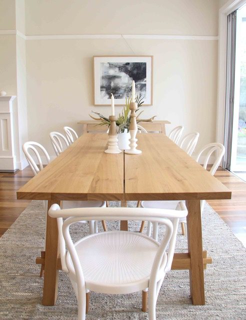 Ryde Property Styling: Oak dining table and white bentwood style