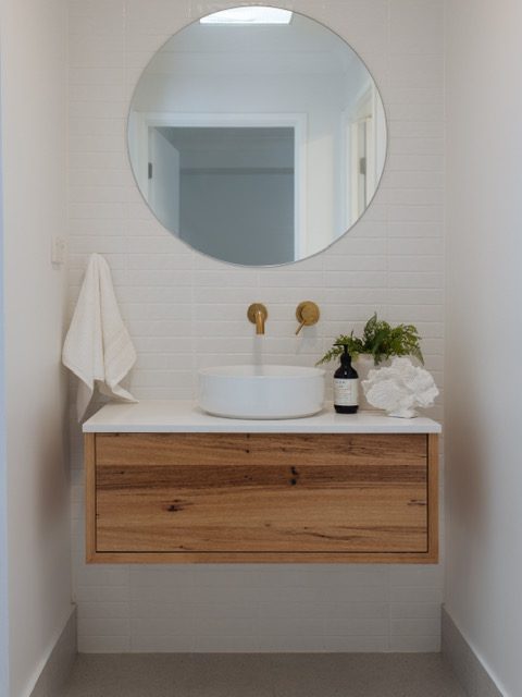 timber vanity round mirror